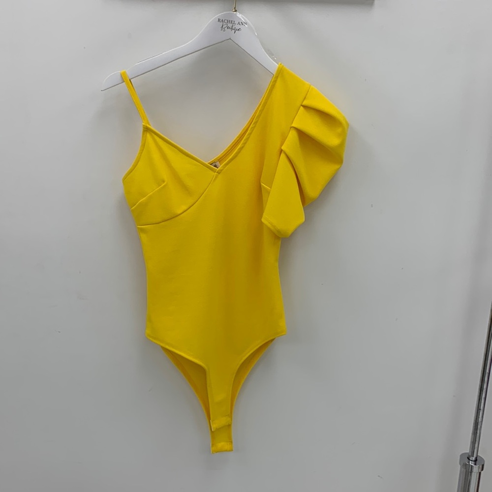 Brand new one shoulder sleeve l with spaghetti strap on other shoulder bodysuit